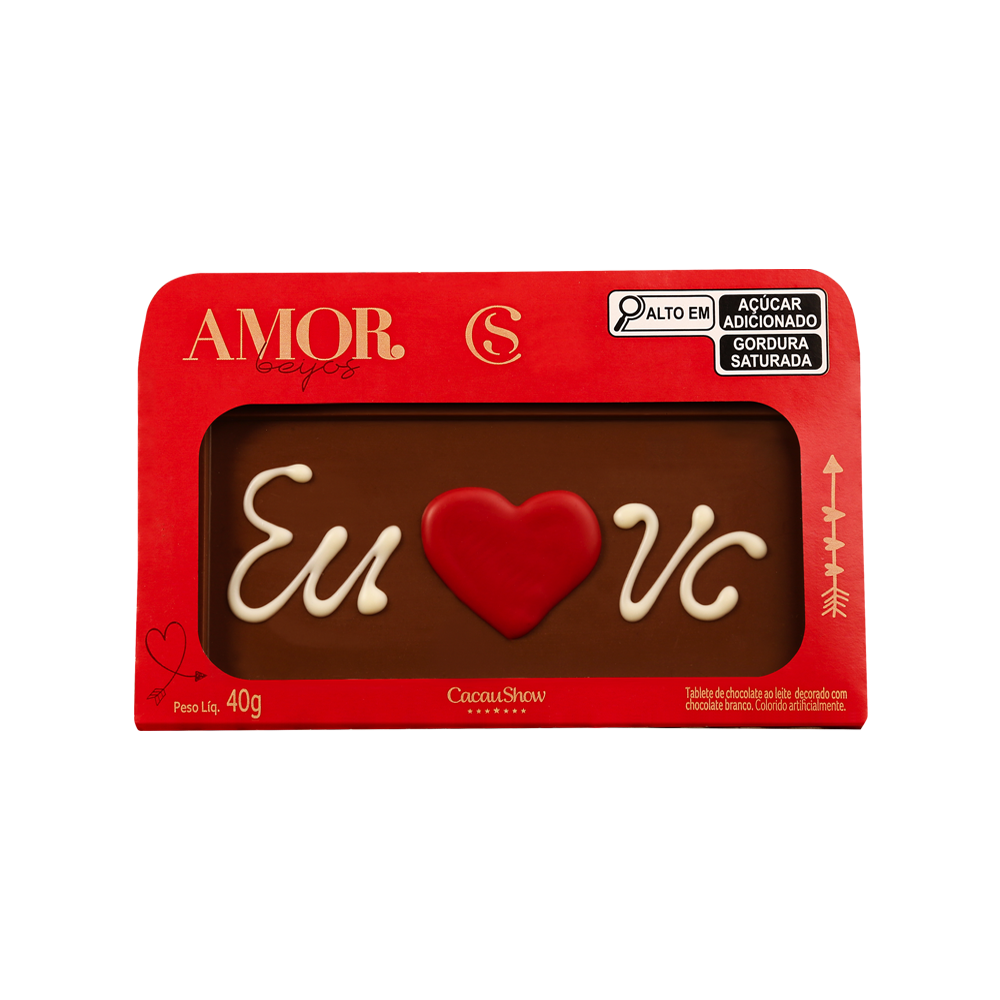 Tablete de Chocolate ao Leite Chocoarte Amor 40g, , large. image number 0