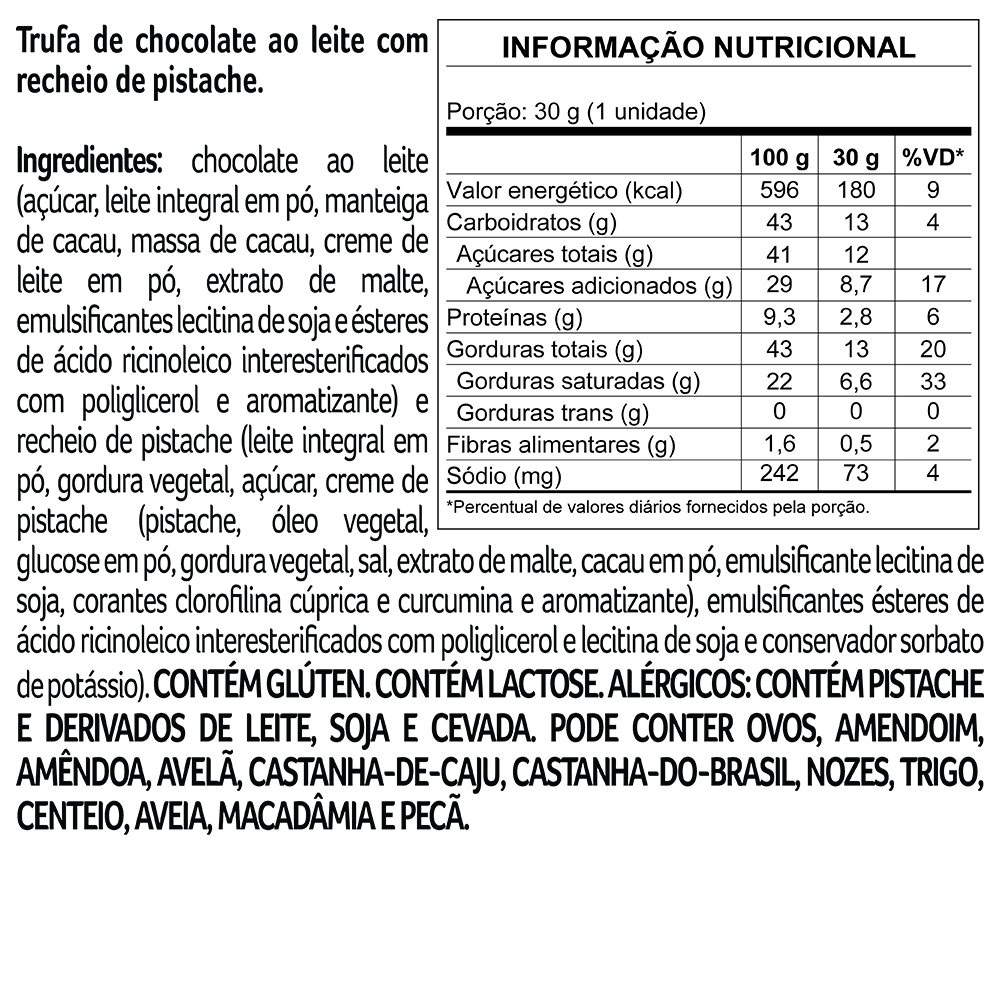 Trufa de Chocolate ao Leite e Pistache 30g, , large. image number 3