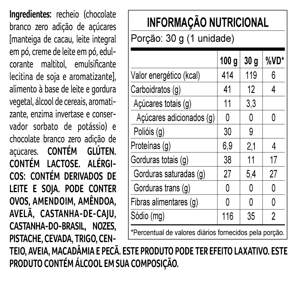 Trufa Branco Zero Adição de Açúcar 30g, , large. image number 1