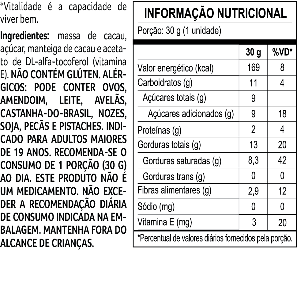 Tablete de Chocolate 70% Bendito Cacao Vitalidade 30g, , large. image number 2