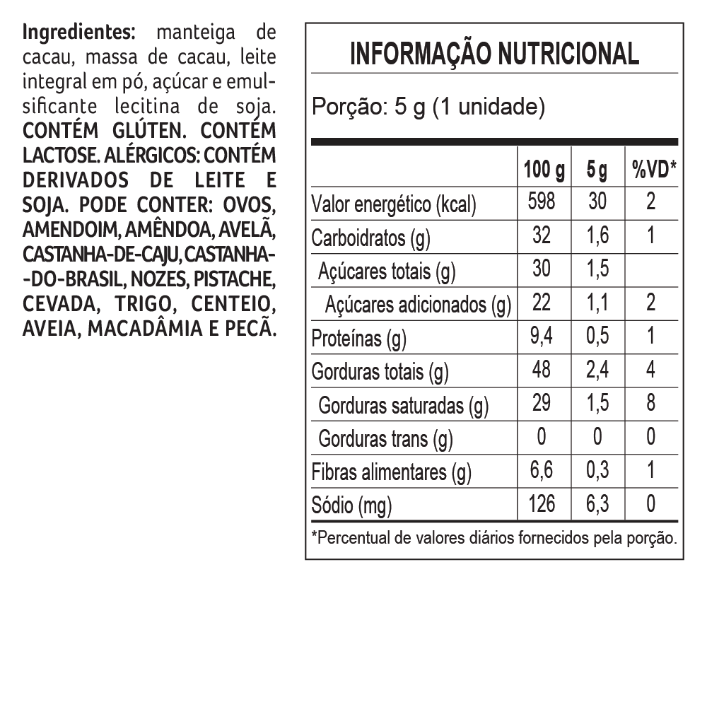 Tablete Dark Milk de Chocolate 55% Cacau 5g, , large. image number 2